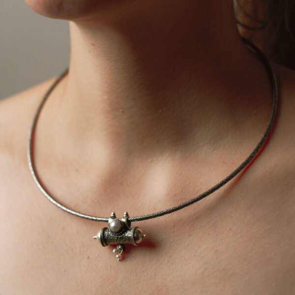 Silver choker with Silver Kavacha pendant for Vaishnavas, Hare Krishna,925 sterling Silver