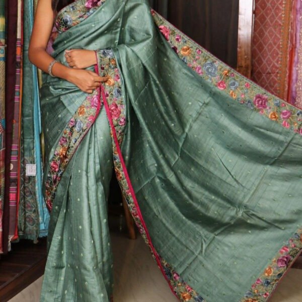 100% silk sari with embroidery