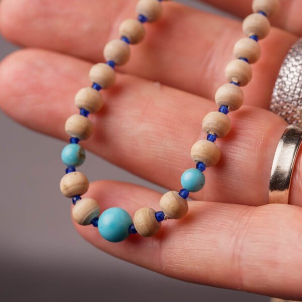 Pure Tulasi mala 1 round with malachite stone-Handmade tulsi kanthimala Hare Krishna mala.