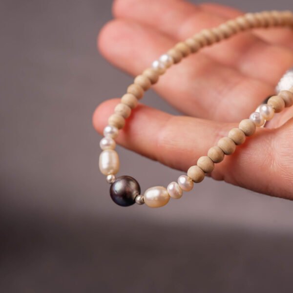 Pure Tulasi mala 1 round with Original pearls and silver lock -Handmade tulsi kanthimala Hare Krishna mala.