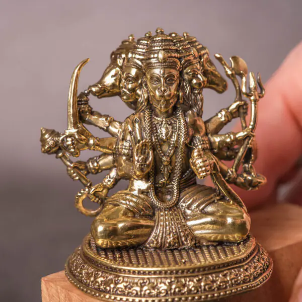 Panchamukhi Hanuman Brass Idol – Hindu God Murti, Temple Decor