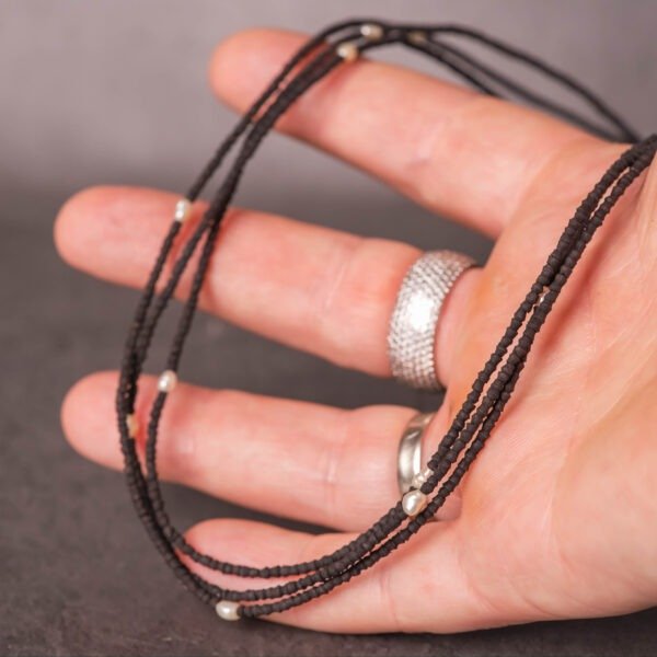 Handmade Tulasi Kanthi Mala: Hare Krishna Beads with Pearls & Silver