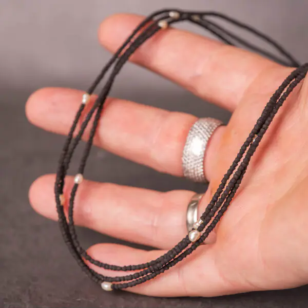 Handmade Tulasi Kanthi Mala: Hare Krishna Beads with Pearls & Silver