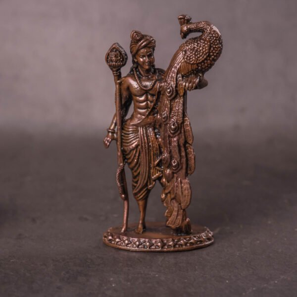 Copper Murugan Statue 3.5 Inch – Kartikeya with Peacock Handmade Idol