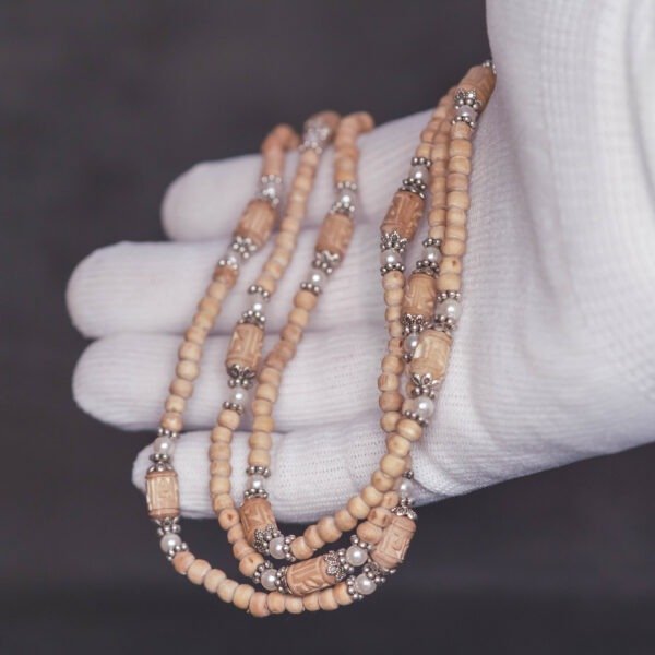 Tulasi Mala with Radhe Carved Beads: Handmade Kanthi Necklace