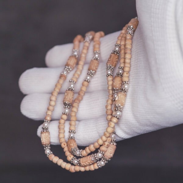 Tulasi Mala with Radhe Carved Beads: Handmade Kanthi Necklace
