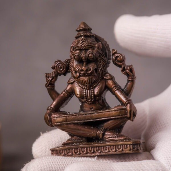 Copper Murti Yoga Nrisimhadev 2.8 inch, Hare Krishna, Spiritual Idol Krishna Avatara
