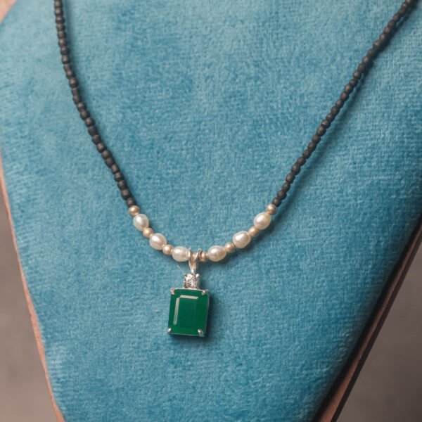 Tulasi Kanthimala Necklace with Emerald Pendant, Pearl Beads, Spiritual Jewelry Gift