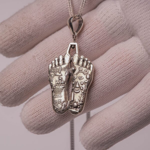 Gaura Nitai Lotus Feet Pendant Silver, Bhakti Devotional Necklace