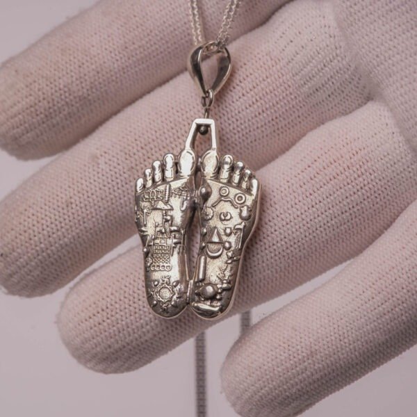 Gaura Nitai Lotus Feet Pendant Silver, Bhakti Devotional Necklace