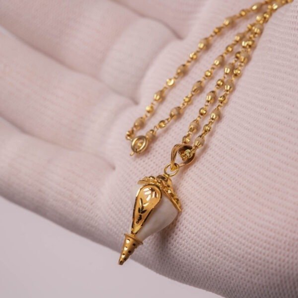 Authentic 18k Solid Gold Conch Pendant with Sacred Tulasi Kanthmala