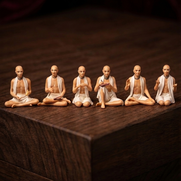 Six Goswami Vrindavan Set with Box, Vaishnava Statues, Travel Altar Set, ISKCON Gift