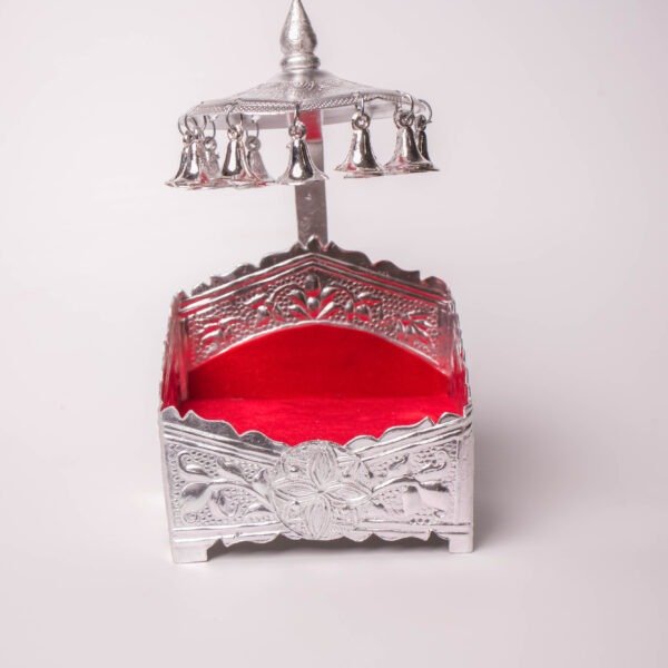 Aluminium Singhasan: Sacred Seat for Govardhan Shila / Shaligramm