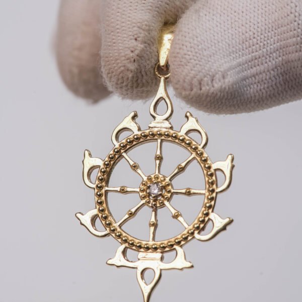 Chakra Pendant Panchaloha 1.5 Inch, Dharmachakra Necklace