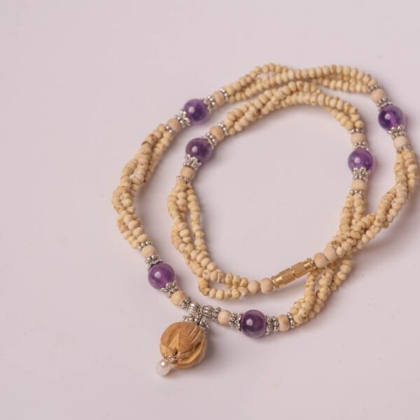 Amethyst Tulsi Kanthi Mala 20", Devotional Necklace