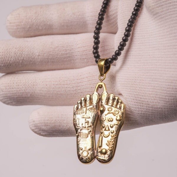 Panchaloha Lotus Feet Pendant Gauranga Nityananda Tulasi Mala
