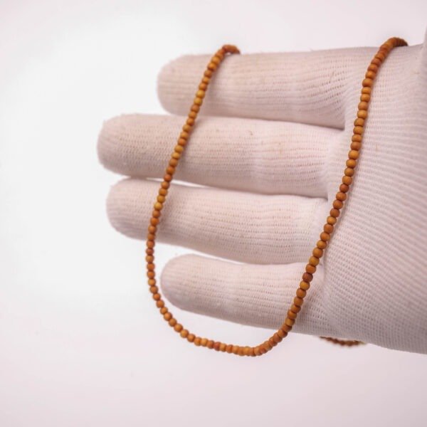 Tulasi Mala Necklace 16", Wooden Beads with Metal Spacers, Devotional Jewelry