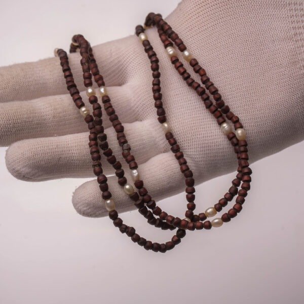 Tulasi Kanthi Mala 3 Round Necklace with pearls Sacred Tulsi Beads Krishna Devotional