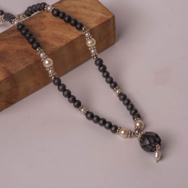 Tulasi Mala Necklace 21", Wooden Beads with Metal Spacers, Devotional Jewelry
