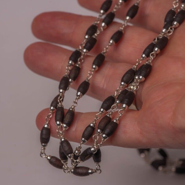 3 Round Black Tulasi Mala with Silver | Sacred Tulsi Necklace | Triple Layer Kanthi Mala | Hare Krishna Spiritual Protection Jewelry