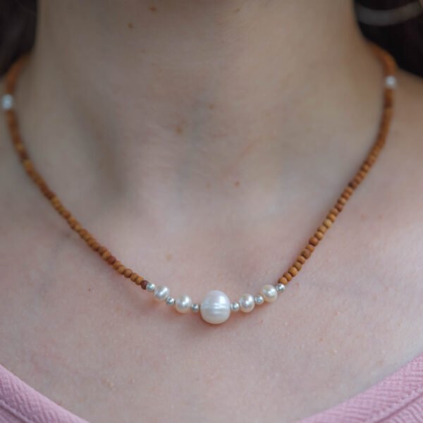 Tulasi Kanthi Mala with Pearls & Silver, 16 Inch Necklace