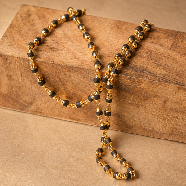 14K Gold Tulasi Mala Necklace | 18 Inch Sacred Tulsi Kanthi Mala