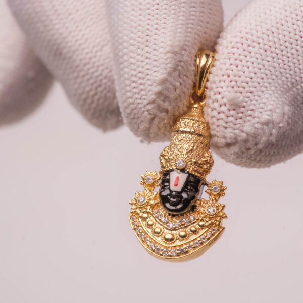 Balaji Silver Pendant 1 Inch, Gold Plated Venkateswara Pendant with Moissanite Stones