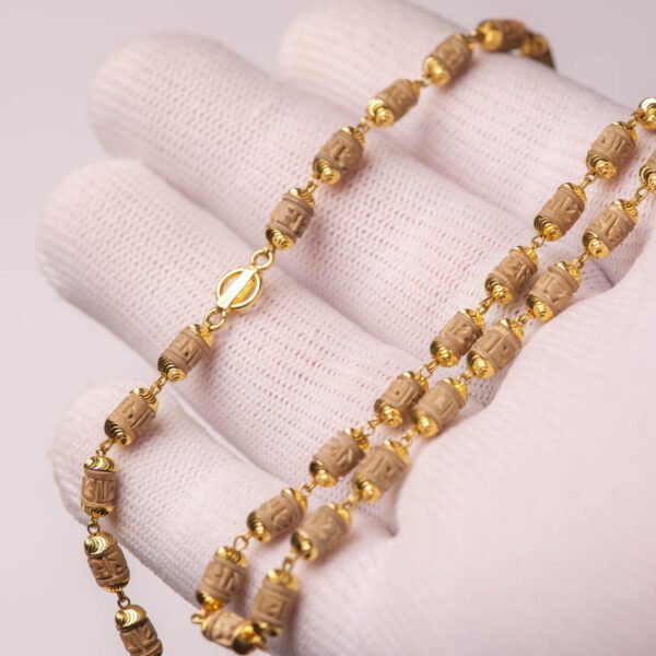 14K Gold Tulasi Kanthi Mala 22 Inch, Sacred Tulsi Bead Necklace