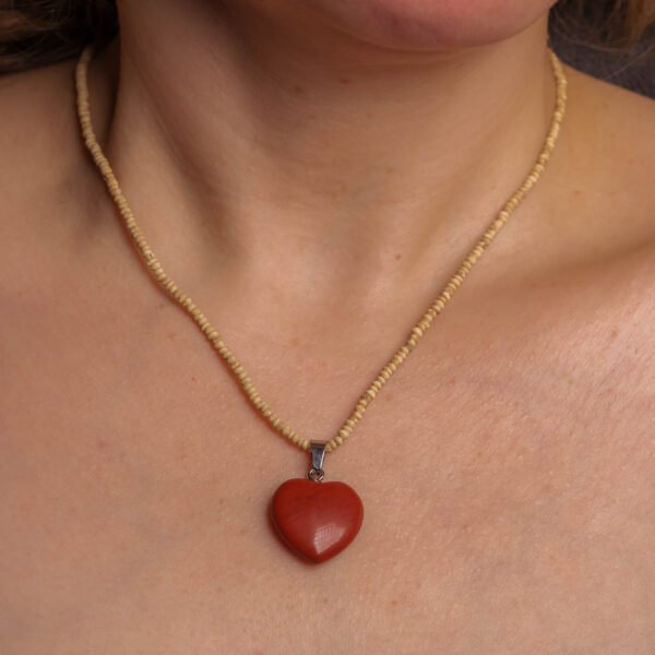 Tulasi Kanthi Mala with Genuine Red Jasper Heart Pendant | 16" Handmade Tulsi Necklace