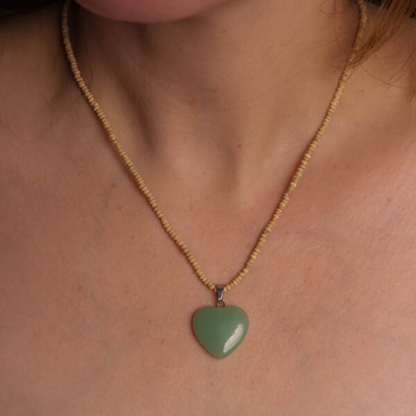 Handmade Tulasi Kanthi Mala with Green Aventurine Heart Pendant | 16" Healing Necklace