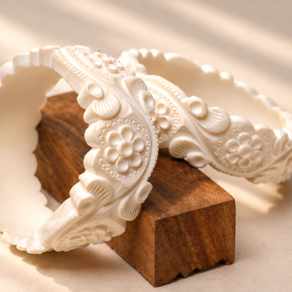 Natural Conch Shell Bangle, Hand Carved Shankha Bracelet Hare Krishna .