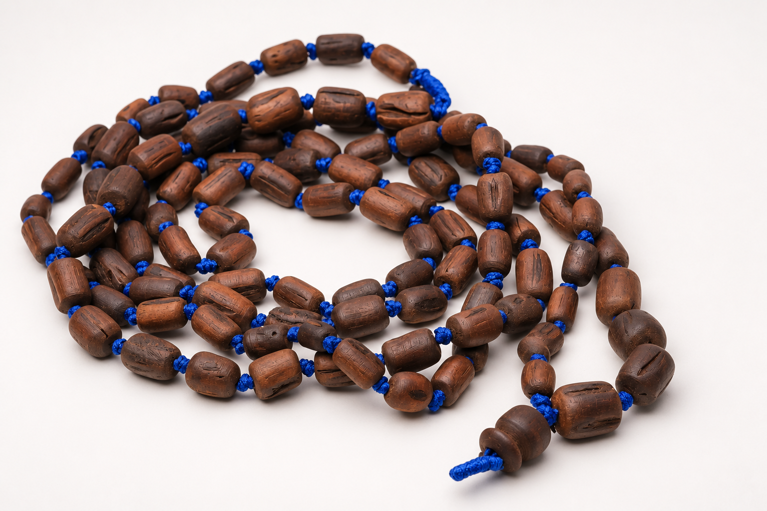 Coiled Wooden Beads with Blue Cord