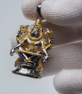 1.5 Inch Panchaloha Narasimha Pendant, Black Rhodium and Gold Plated