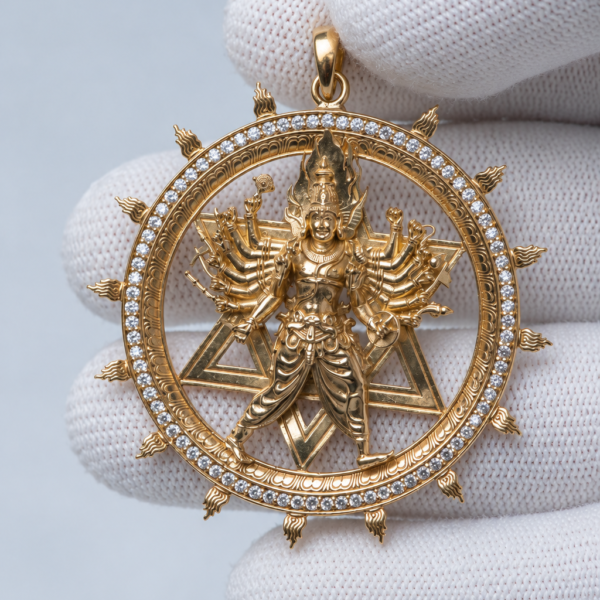 2 Inch Panchaloha Sudarshana Chakra Pendant, Lord Vishnu Devotional Jewelry