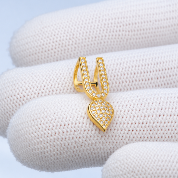 Gold-Plated Silver Tilak Pendant, Vaishnava Jewelry with Moissanite