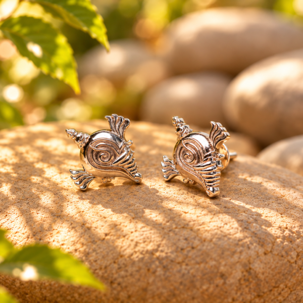Shankh Earrings, 1.5 cm Vaishnava Devotional Jewelry