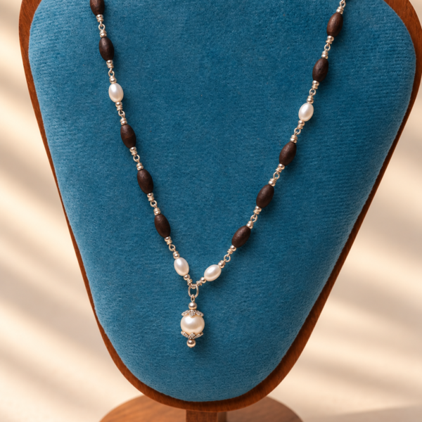 Tulasi Kanthimala, 18 Inch Tulsi Necklace with Artificial Pearls
