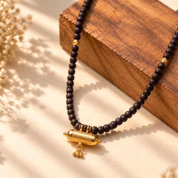 18K Gold Kavacha Tulasi Kanthimala, Tulasi Bead Necklace, Vaishnava Jewelry