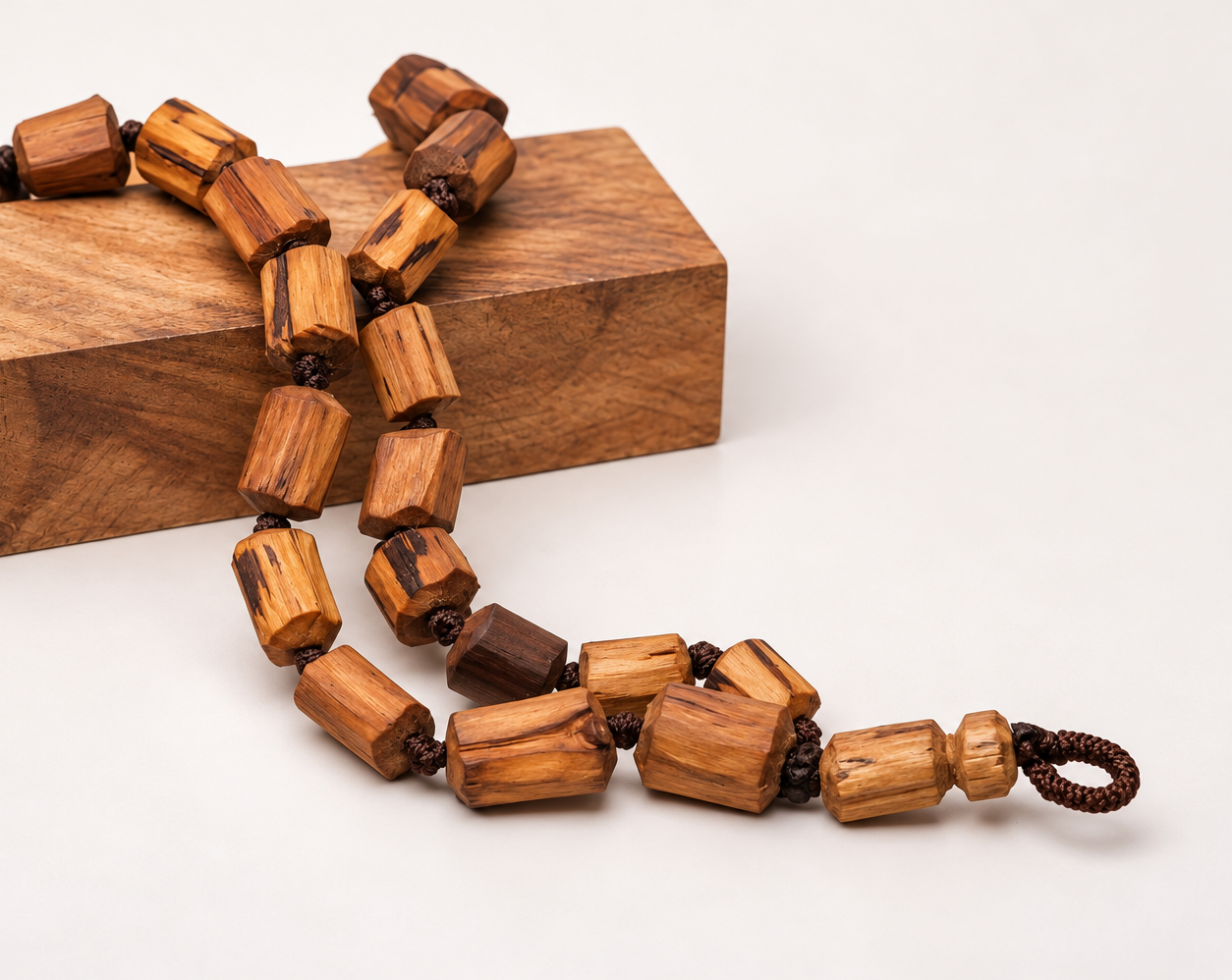 Wooden Bead Strand on Block