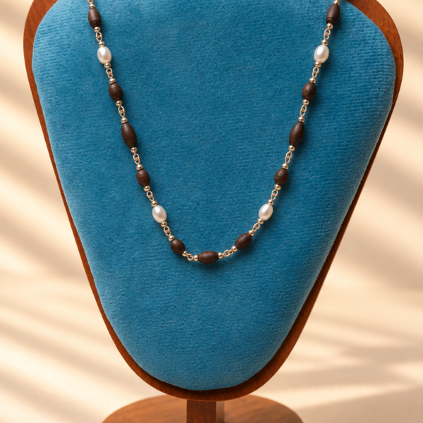 Tulasi Kanthimala, 18 Inch Tulsi Necklace with Artificial Pearls